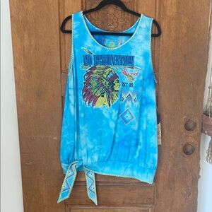 Double D Ranch tank NWTS No Reservation band blue tiedye side tie embroidered XL